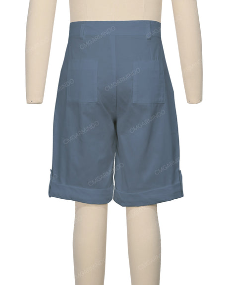 Button Cuffed Fixed Waist Shorts