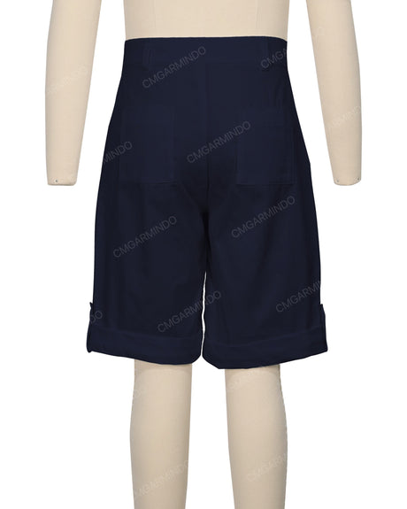 Button Cuffed Fixed Waist Shorts