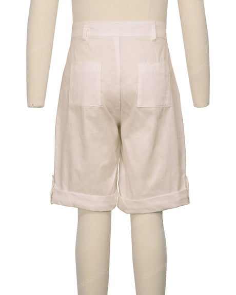 Button Cuffed Fixed Waist Shorts