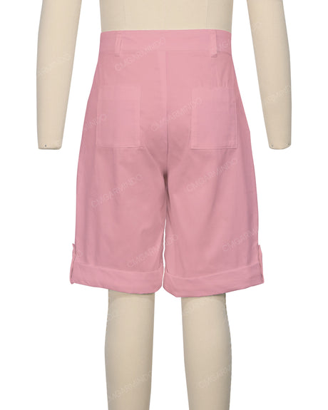 Button Cuffed Fixed Waist Shorts