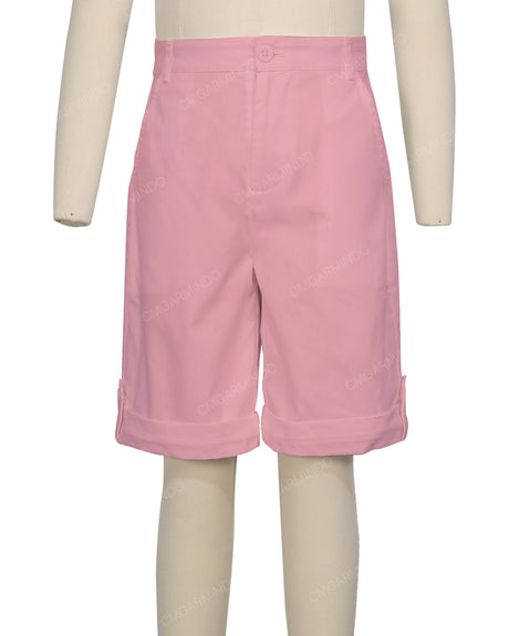 Button Cuffed Fixed Waist Shorts