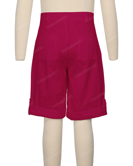 Button Cuffed Fixed Waist Shorts