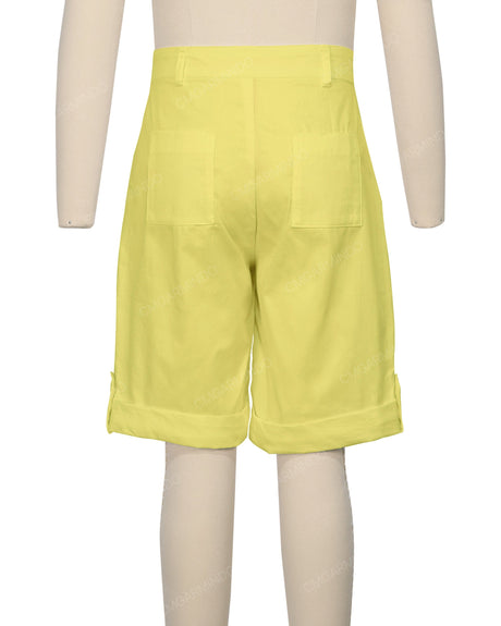 Button Cuffed Fixed Waist Shorts