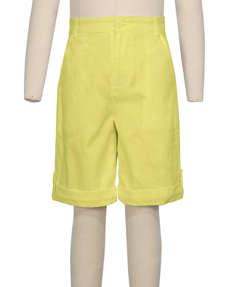 Button Cuffed Fixed Waist Shorts