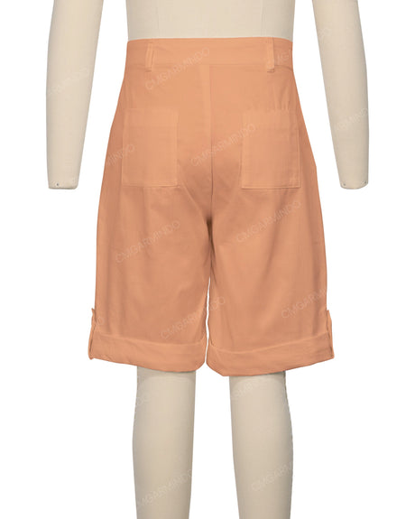 Button Cuffed Fixed Waist Shorts