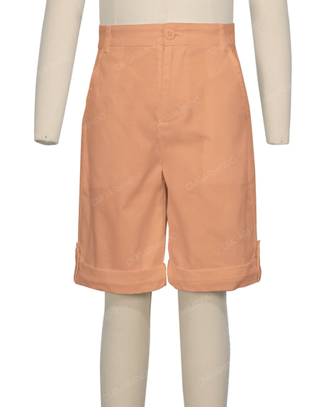 Button Cuffed Fixed Waist Shorts