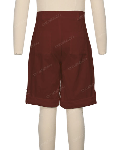 Button Cuffed Fixed Waist Shorts