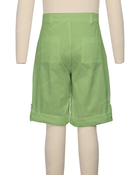 Button Cuffed Fixed Waist Shorts