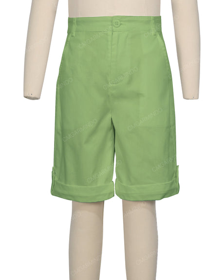 Button Cuffed Fixed Waist Shorts