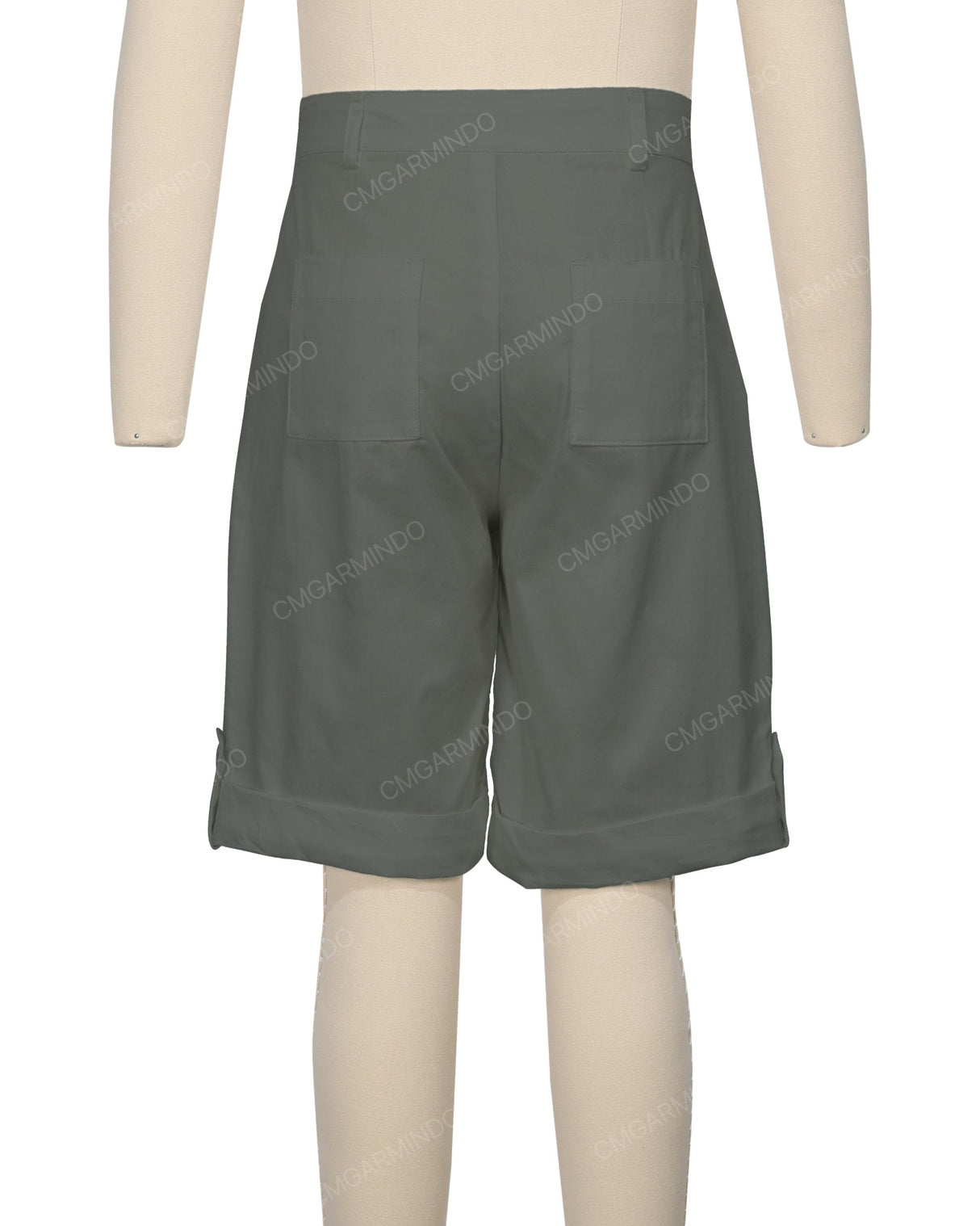 Button Cuffed Fixed Waist Shorts