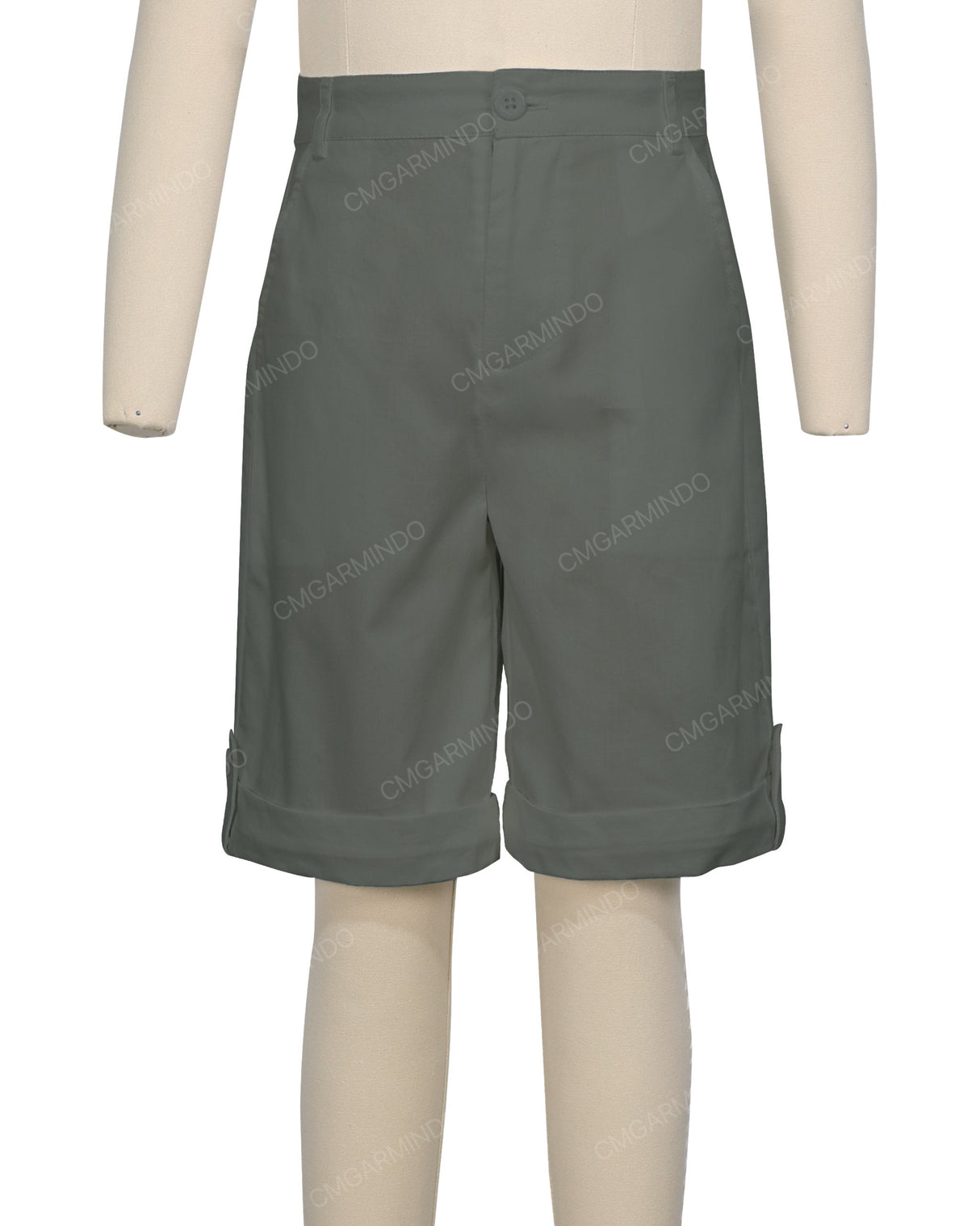 Button Cuffed Fixed Waist Shorts