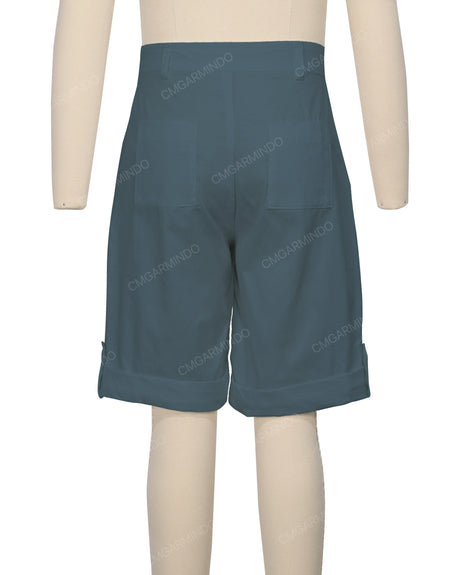 Button Cuffed Fixed Waist Shorts