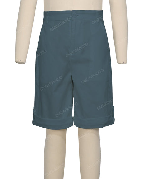 Button Cuffed Fixed Waist Shorts