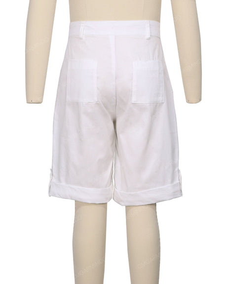 Button Cuffed Fixed Waist Shorts