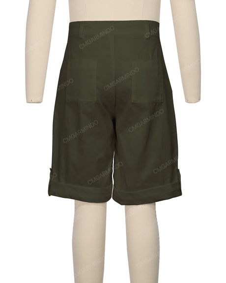 Button Cuffed Fixed Waist Shorts