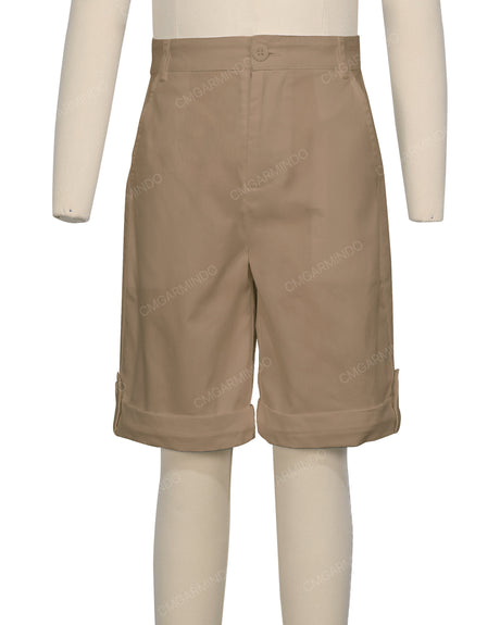 Button Cuffed Fixed Waist Shorts
