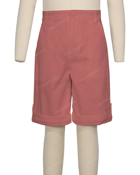 Button Cuffed Fixed Waist Shorts