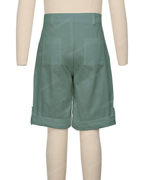 Button Cuffed Fixed Waist Shorts