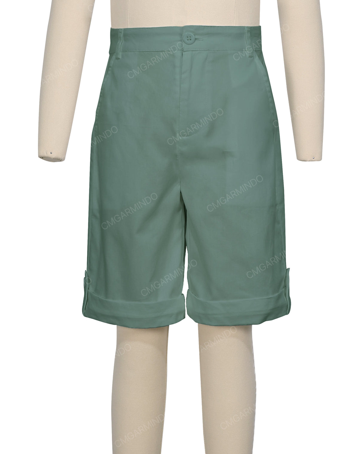 Button Cuffed Fixed Waist Shorts