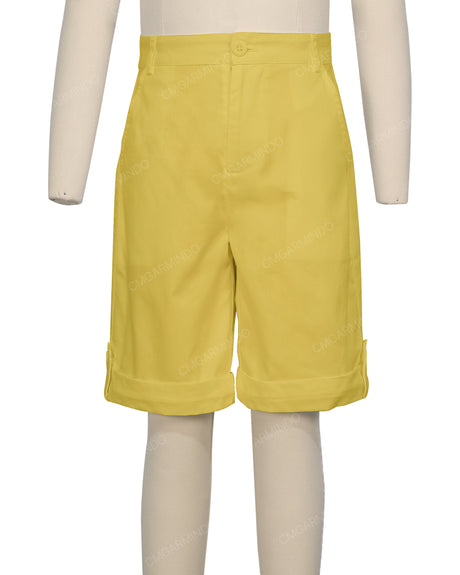 Button Cuffed Fixed Waist Shorts