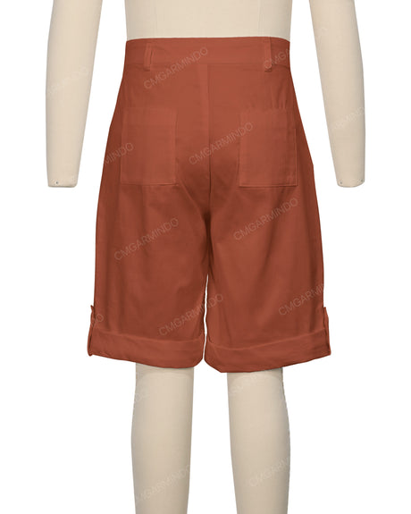 Button Cuffed Fixed Waist Shorts