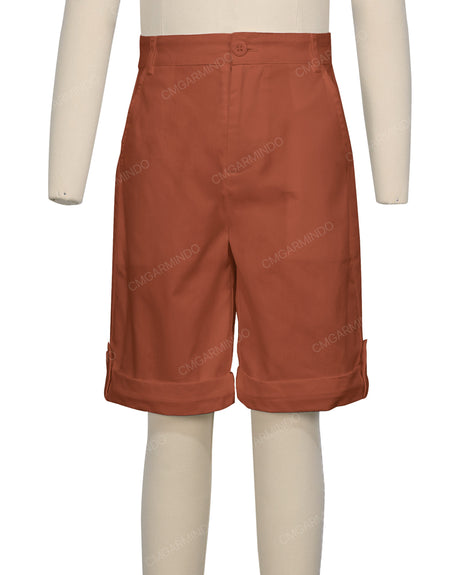 Button Cuffed Fixed Waist Shorts