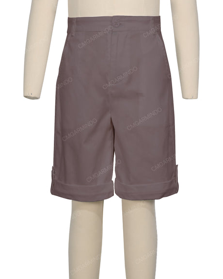 Button Cuffed Fixed Waist Shorts