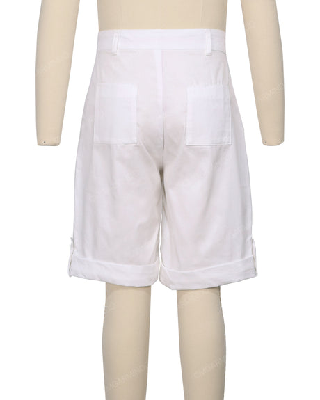 Button Cuffed Fixed Waist Shorts