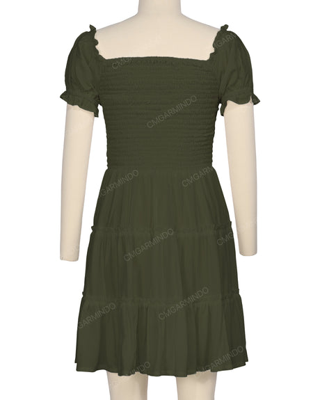 Puff Sleeve Shirred Dress