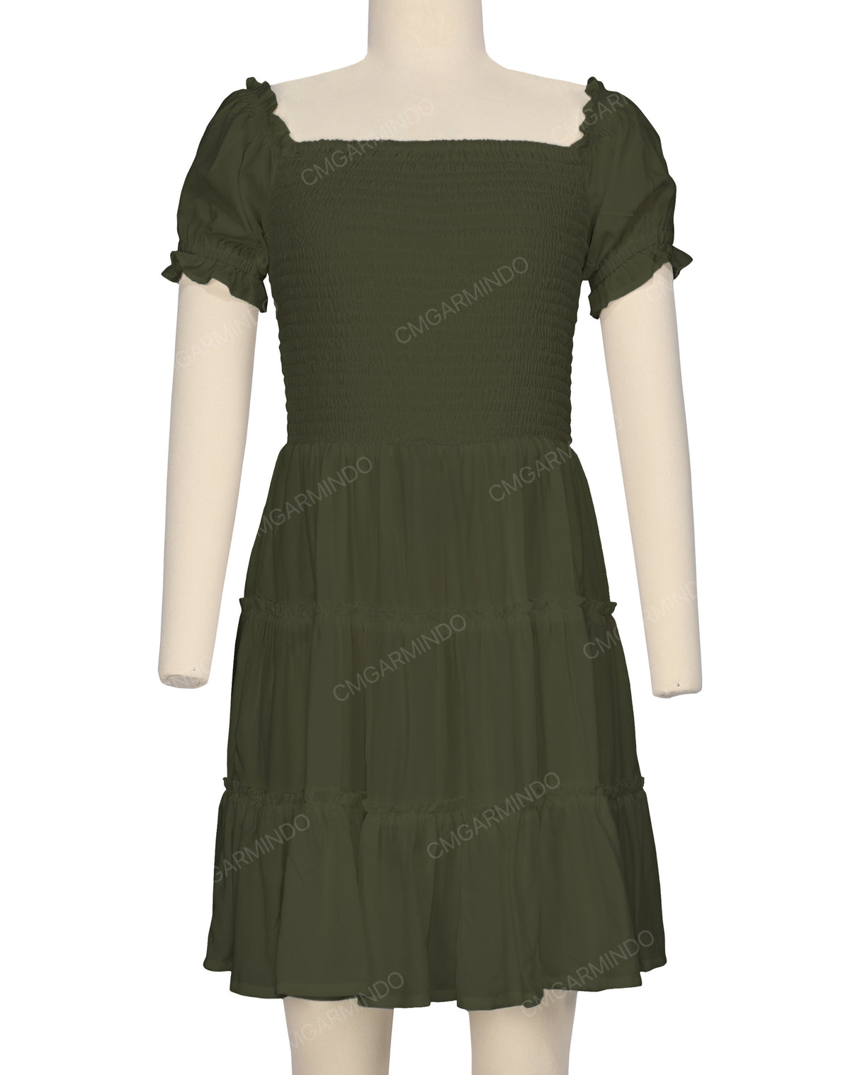 Puff Sleeve Shirred Dress