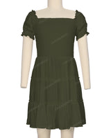 Puff Sleeve Shirred Dress