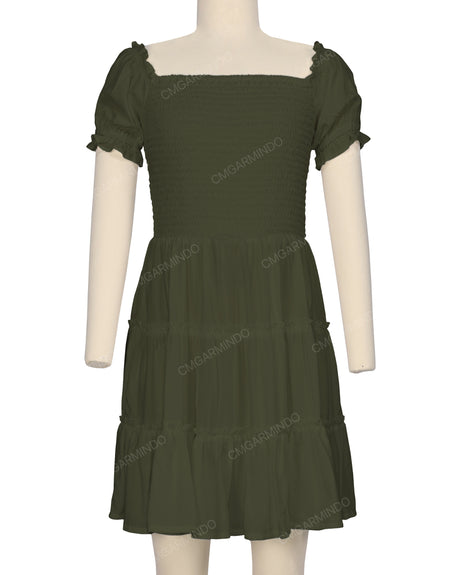 Puff Sleeve Shirred Dress