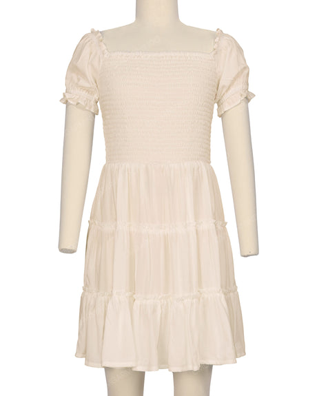 Puff Sleeve Shirred Dress