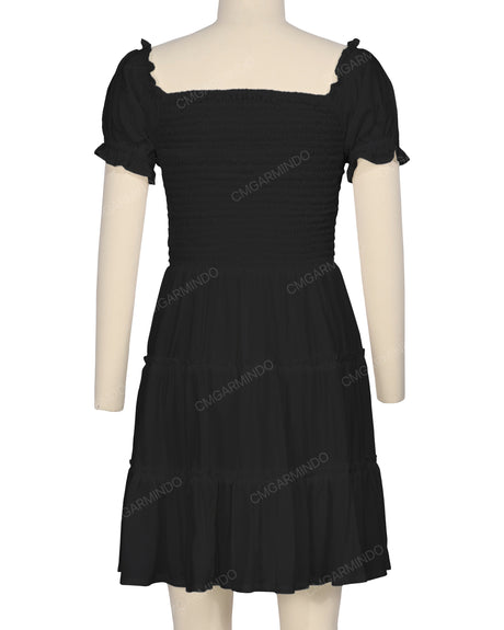 Puff Sleeve Shirred Dress