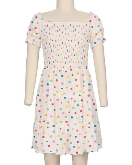 Puff Sleeve Shirred Dress