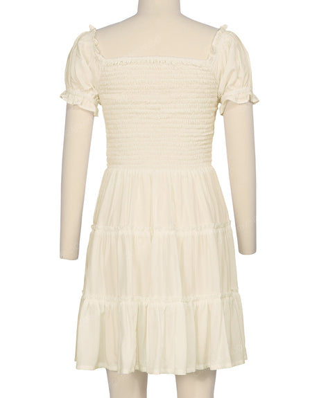 Puff Sleeve Shirred Dress