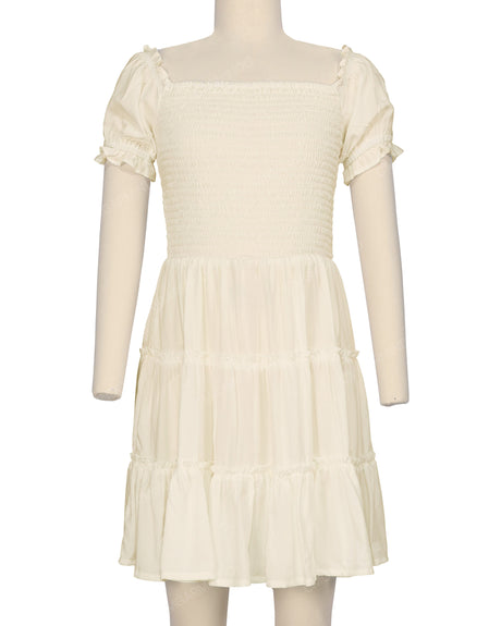 Puff Sleeve Shirred Dress