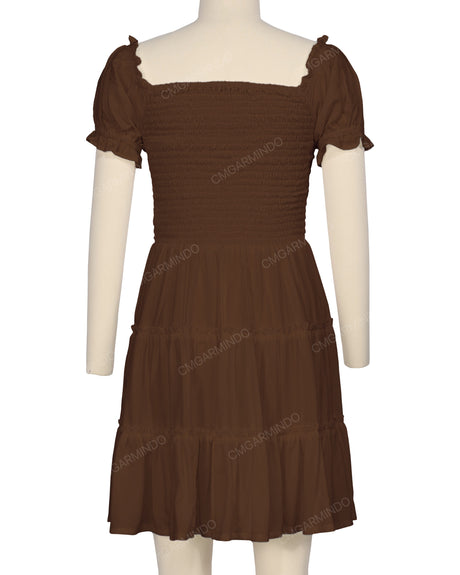 Puff Sleeve Shirred Dress