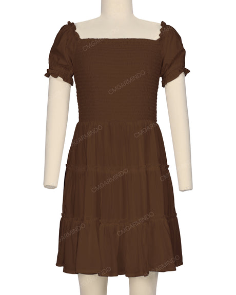 Puff Sleeve Shirred Dress