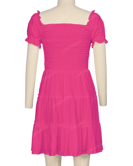 Puff Sleeve Shirred Dress