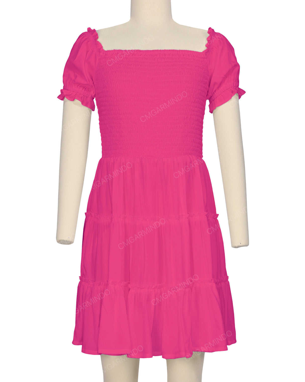 Puff Sleeve Shirred Dress