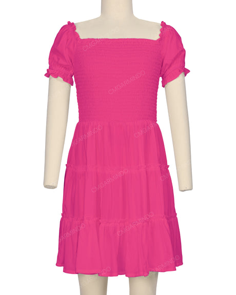 Puff Sleeve Shirred Dress