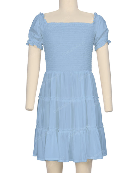Puff Sleeve Shirred Dress