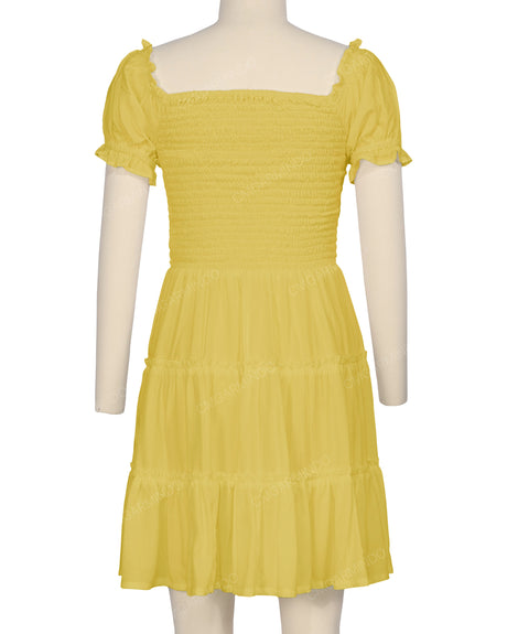 Puff Sleeve Shirred Dress