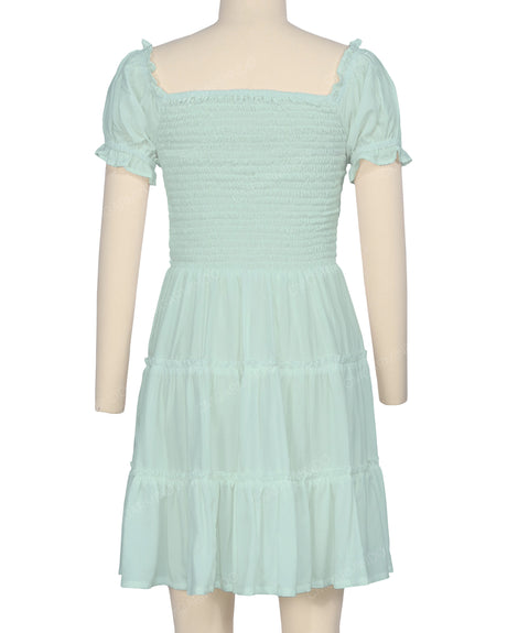 Puff Sleeve Shirred Dress