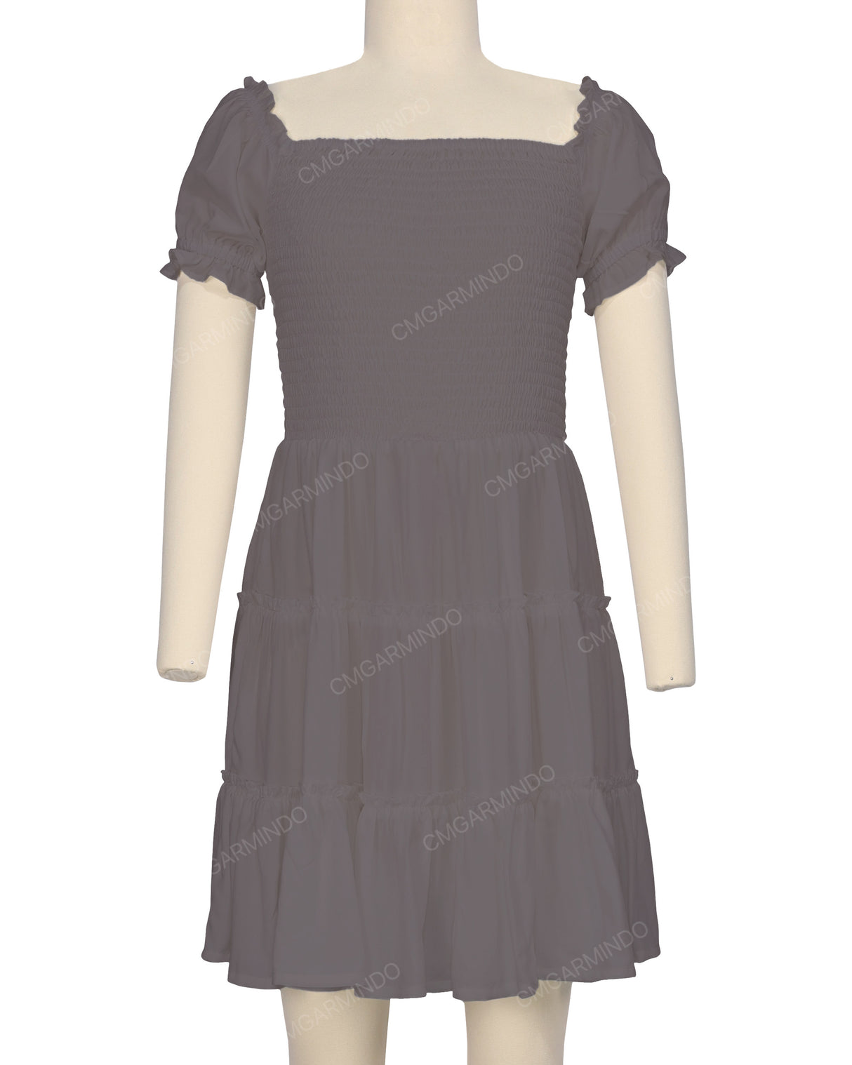 Puff Sleeve Shirred Dress