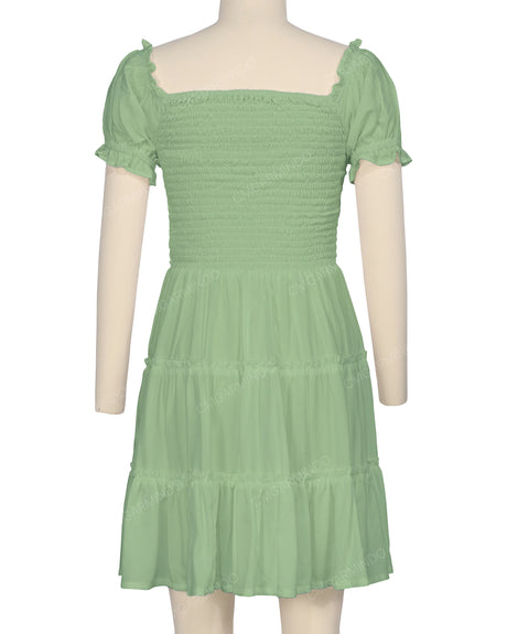 Puff Sleeve Shirred Dress