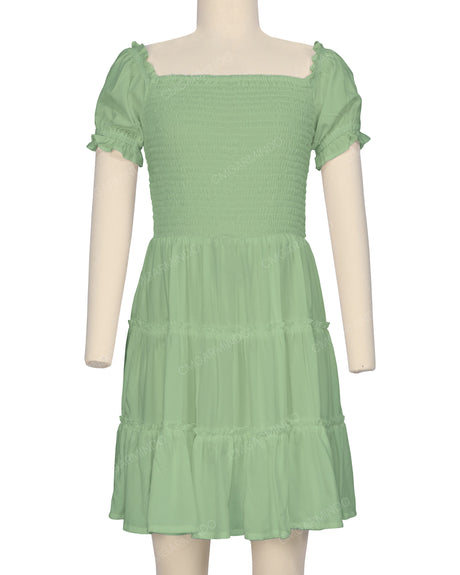 Puff Sleeve Shirred Dress
