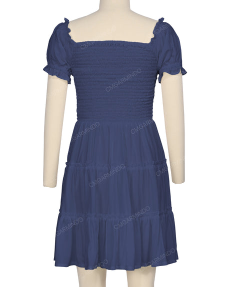 Puff Sleeve Shirred Dress