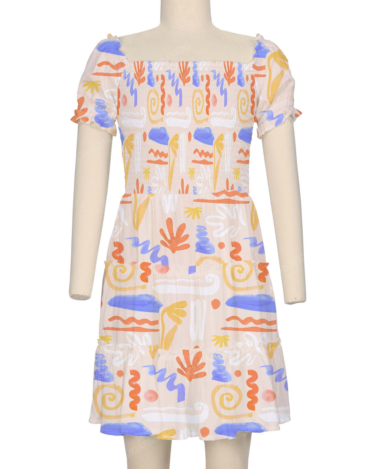 Puff Sleeve Shirred Dress
